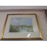 FRAMED AND GLAZED PICTURE OF A RIVER SCENE.