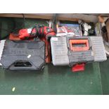 BLACK AND DECKER SANDER, PARK SIDE POWER CARVING TOOL AND CASE. A SET OF POWER FIX CHISELS AND OTHER