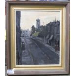 OIL ON CANVAS STREET SCENE, TITLED GRANGE AND SIGNED PETER KNOX LOWER LEFT (29CM X 24CM) IN A