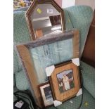 FOUR FRAMED PICTURES AND PRINTS TOGETHER WITH A SMALL MIRROR.