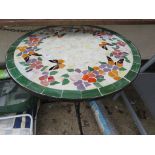 METAL CIRCULAR GARDEN BISTRO TABLE WITH MOSAIC TILED TOP