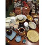 SELECTION OF KITCHEN CHINA INCLUDING MIXING BOWLS , STORAGE JARS , JUGS AND OTHER ITEMS.