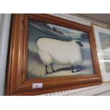 PRINT ON BOARD OF A SHEEP IN A PINE FRAME.