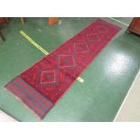 RED GROUND MESHWANI FLOOR RUNNER 250 BY 60 CM