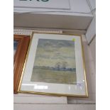 FRAMED AND GLAZED PAINTING OF TREES AND LANDSCAPE.