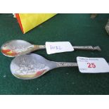 TWO SILVER CHRISTMAS-THEMED DECORATIVE SPOONS, COMBINED WEIGHT 1.8 OZT