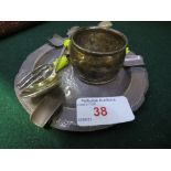 ENGRAVED ASH TRAY STAMPED MULLER 925 (2.1 OZT); A SILVER NAPKIN RING (0.5 OZT), A TOURIST SPOON