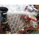 VINTAGE DRINKING GLASSES , DRINKS TRAY , BOHEMIA CRYSTAL BOWLS ETC.