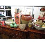 SELECTION OF VINTAGE HOUSEHOLD AND DECORATIVE ITEMS , INCLUDING WEIGHING SCALES , STONE WARE JARS,