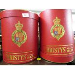TWO CHRISTY'S OF LONDON HAT BOXES WITH TWO GENTS HATS.