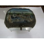 FRANCO BRITISH EXHIBITION SOUVENIR JEWELLERY CASKET WITH GLASS SIDES AND CUSHIONED INTERIOR, AND A
