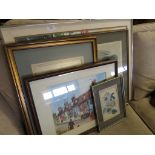 FRAMED PRINT OF POCHARD DUCK, WATERCOLOUR OF TERRACE HOUSES AND OTHER FRAMED PICTURES