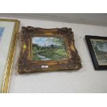 OIL ON BOARD TITLED RIVER SID AT SIDBURY, BY JACK GASGOIN LAMB IN A GILT EFFECT FRAME.