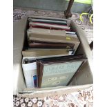 BOX WITH CONTENTS OF FIRST DAY COVER STAMPS , VARIOUS STAMP ALBUMS WITH CONTENTS , COLLECTORS