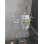 FIVE CRYSTAL SHERRY GLASSES.