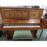 C BECHSTEIN OF BERLIN UPRIGHT PIANO WITH INLAID MAHOGANY CASING, TOGETHER WITH A MAHOGANY FRAMED