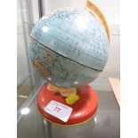 SMALL TIN PLATE GLOBE ON STAND.