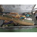 **amended description**PAINTED STEEL TRUNK WITH CONTENTS OF ASSORTED SPORTING OUTDOORS EQUIPMENT