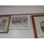FRAMED AND GLAZED WATER COLOUR OF ROYAL LIFE GUARDS ON HORSEBACK.