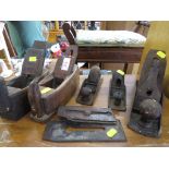 FIVE VINTAGE WOOD PLANES. INCLUDING STANLEY FOUR AND HALF.