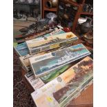 SELECTION OF AIRFIX AND MODEL SHIP KITS , THREE BUILT SHIP MODELS AND A SELECTION OF ASSORTED DIE