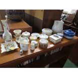 SELECTION OF DECORATIVE CHINA , TRINKET POTS, PIN DISHES , VASES ETC INCLUDING WEDGWOOD.
