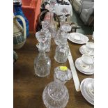 SIX GLASS DECANTERS.