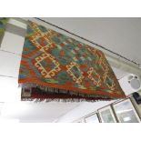 CHOBI KILIM ORANGE GROUND RUG 148 BY 100 CM .