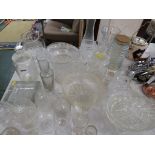 DARTINGTON GLASS VASE AND OTHER GLASS ITEMS INCLUDING BOWLS AND KITCHEN JARS.