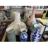 A SURREY CERAMICS VASE AND SEVEN OTHER CHINA VASES.