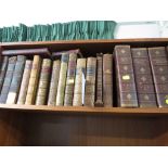 SELECTION OF ANTIQUE LEATHER BOUND BOOKS, INCLUDING GREEK TRAGEDIES, VIRGIL AND OTHER TITLES.
