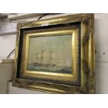 REPRODUCTION ANTIQUE-EFFECT PRINT OF A SAILING SHIP IN A GILT FRAME