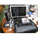 ASSORTMENT OF COMPONENTS AND ACCESSORIES INCLUDING TWO FLAT SCREEN MONITORS , A CANON PRINTER AND