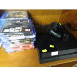 SONY PLAY STATION PS4 CONSOLE WITH WIRELESS CONTROLLER AND TWENTY GAMES.