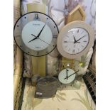 JUNGHANS RC2 RADIO CONTROLLED MANTEL CLOCK AND THREE WALL CLOCKS.