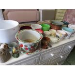 SELECTION OF CERAMIC PLANTERS , ORNAMENTS AND OTHER CHINA. (AF)