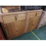 OAK VENEERED VINTAGE SIDEBOARD WITH TWO DRAWERS OVER TWO CUPBOARD DOORS