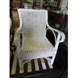 CREAM PAINTED WOVEN RATTAN CHAIR.