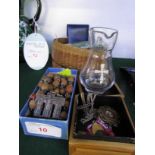 SELECTION OF RELIGIOUS PENDANTS, PRAYER BEADS ETC , TOGETHER WITH A SMALL GLASS JUG AND CRUCIFIX.