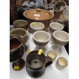 SELECTION OF POTTERY GOBLETS , POTTERY MUG AND OTHER ITEMS.