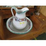 H AND G POTTERY GARLAND PATTERN WASH JUG AND BOWL.