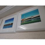 TWO FRAMED AND GLAZED SIGNED AND NUMBERED PRINTS OF HOUSES IN LANDSCAPE AFTER B.A JAMES.