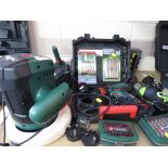 A SELECTION OF PARK SIDE ELECTRIC CORD LESS TOOLS , INCLUDING CAR POLISHER , DRILLS, GRINDER AND