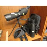 AURIOL 20-60 X 60 SCOPE, TOGETHER WITH A PAIR OF BINOCULARS IN CASE.