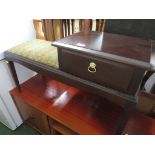 MAHOGANY VENEERED SINGLE DRAWER TELEPHONE SEAT.