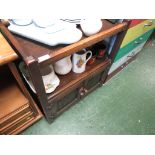 OAK TWO TIER SIDE TABLE WITH TWO CUPBOARD DOORS TO BASE.