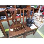 PAIR OF MAHOGANY HALL CHAIRS WITH PLANK SEATS. (AF)