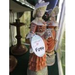 PAIR OF PORCELAIN FIGURINES OF LADIES WITH BONNETS. (AF)