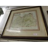 FRAMED AND GLAZED ANTIQUE MAP OF SURREY AFTER ROBERT MORDEN, SHOTTON'S OF DURHAM BOOKSELLER'S