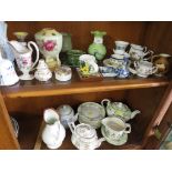 AYNSLEY PART TEA WARE, HAMMERSLEY BONE CHINA BELL AND OTHER DECORATIVE CHINA . (TWO SHELVES)